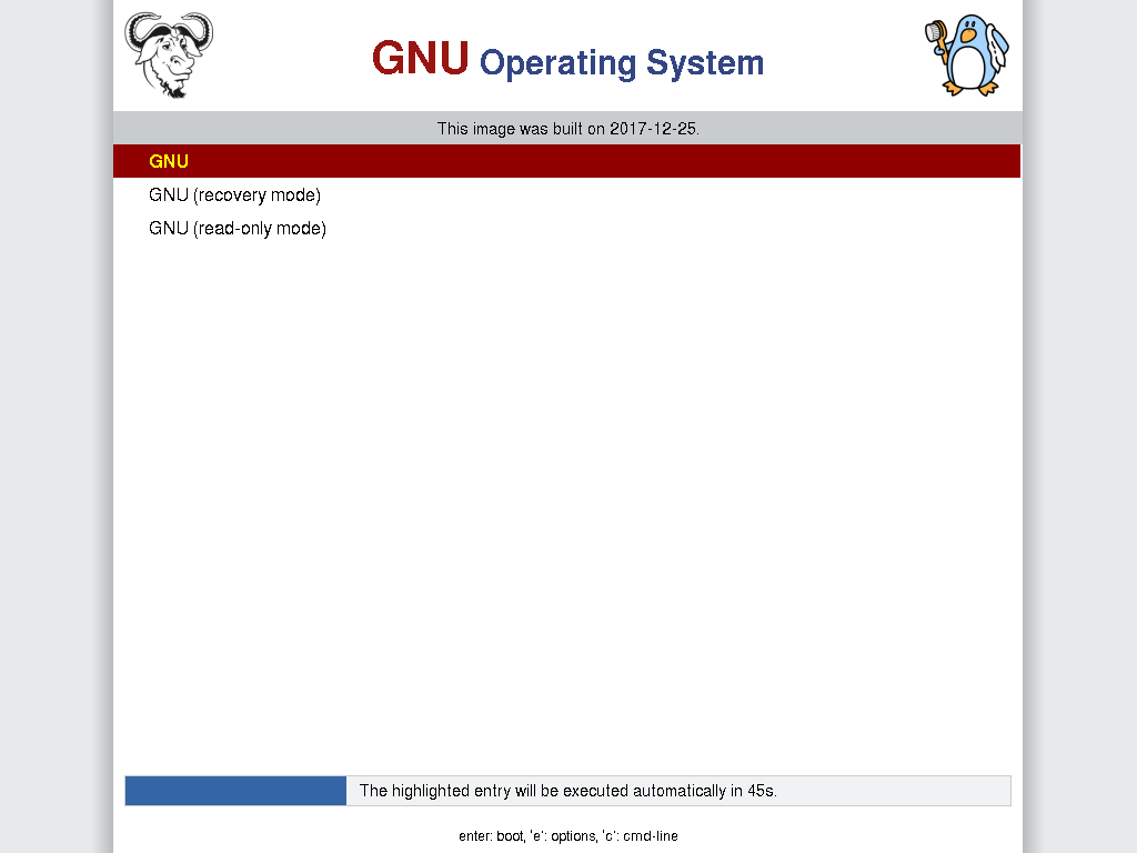 The Same Boot Menu on the GNU Linux-libre VM